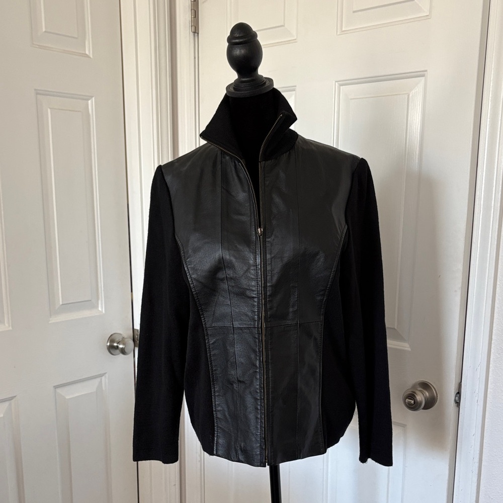 Coldwater Creek Black Leather And Knit Jacket
